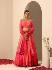 Thumbnail for Pomcha Jaipur Pink Gul Bahaar Lehenga Set - Distacart