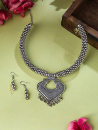 Thumbnail for NVR Women Silver Toned Oxidised Jewellery Set - Distacart