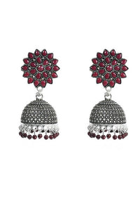 Thumbnail for Tehzeeb Creations Silver Colour Earrings With Maroon Colour Pearl