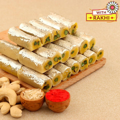 Devotional Lord Ganesha Rakhi & Kaju Roll Box - Distacart