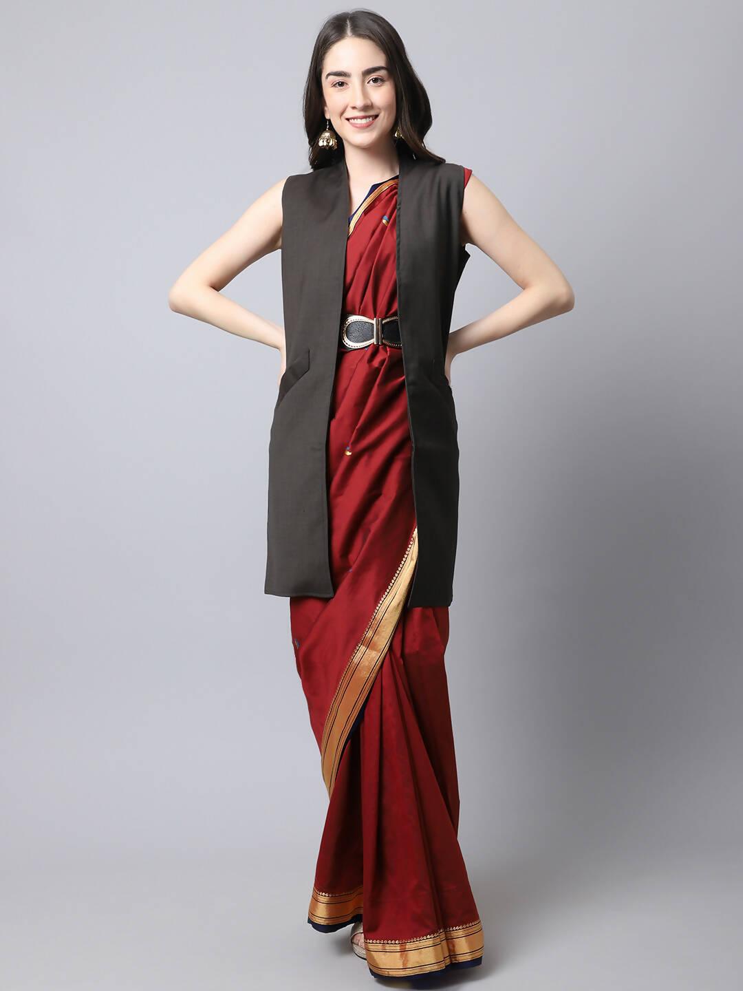 Even Apparels Brown Polywool Open Front Women's Long Coat - Distacart