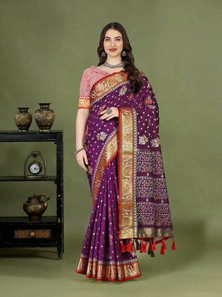 Lorenvalley Fashion Purple Patola Silk Woven Design Zari Meenakari Weaving Saree - Distacart