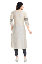 Thumbnail for Snehal Creations Cream Raw Silk Block Print Long Kurta For Women - Distacart