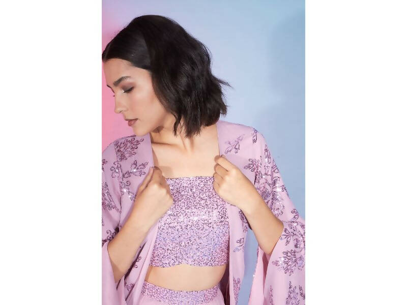 Pink Georgette Sequence With Thread Designer Co-Ord Set - Flory - Distacart
