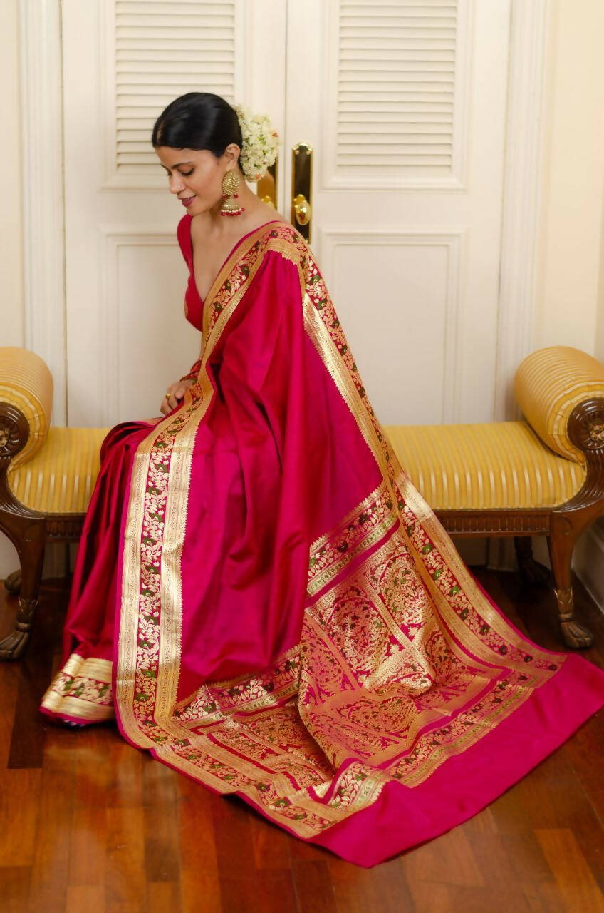 DEIANA'S Beautiful Golden Jari with New Design Soft Lichi Silk Saree - Pink - Distacart