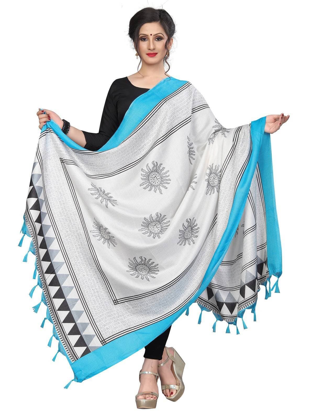 Vamika Blue-White Printed Khadi Bhagalpuri Dupatta