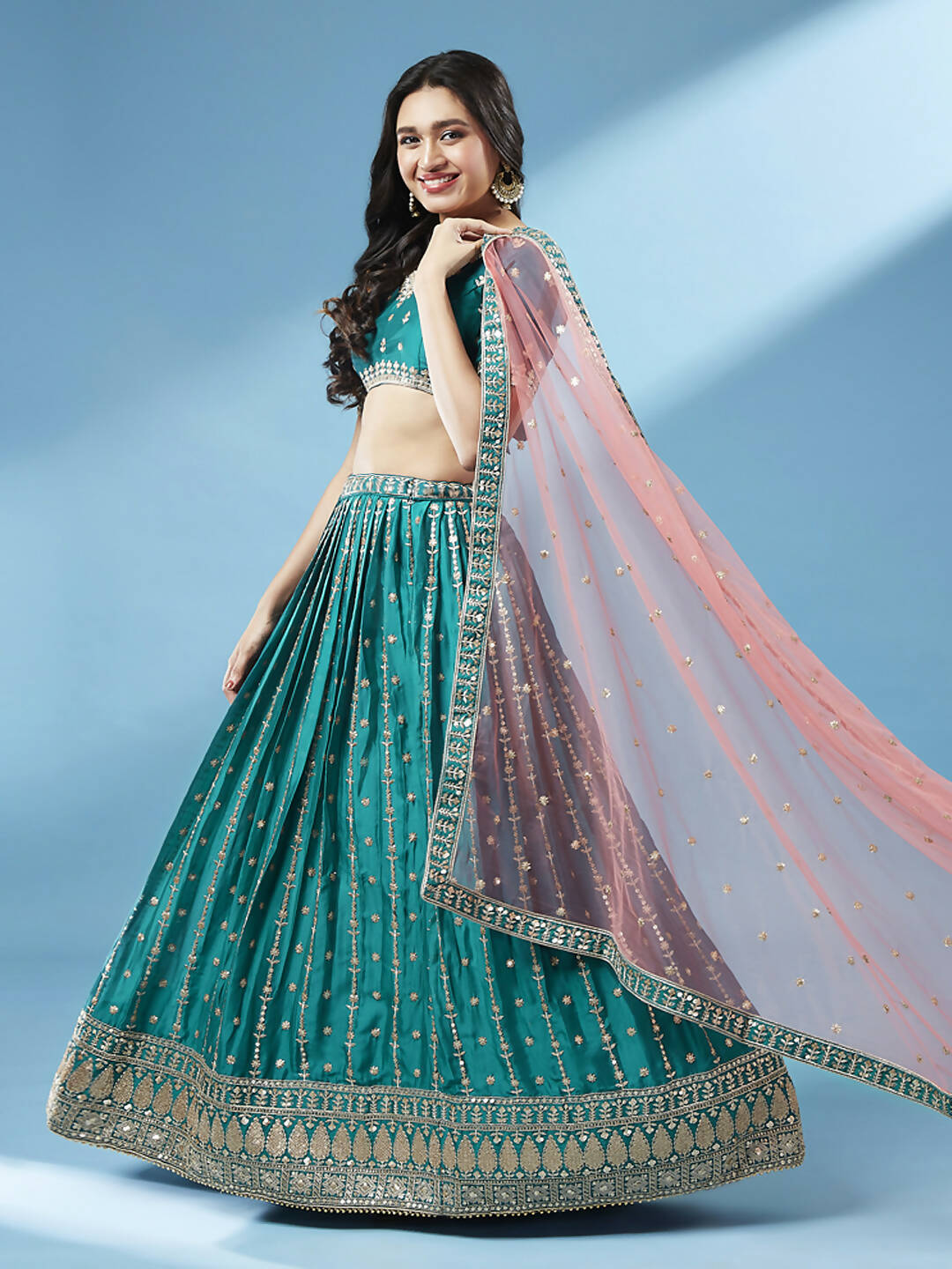 House of Panchhi Green Pure Georgette Sequins Embroidered Lehenga - Distacart