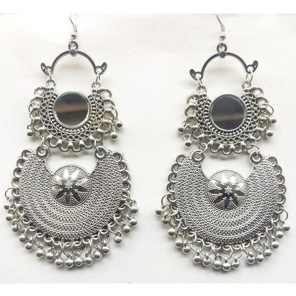 Double Silver Color Chandbali Modern Design Earrings