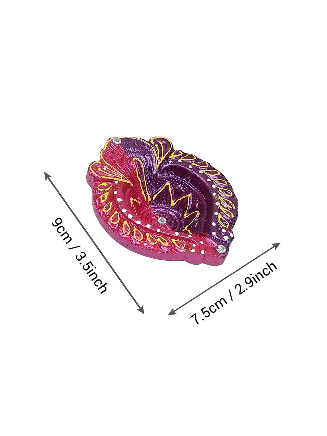 Tied Ribbons Set of 4 Red & Violet Textured Terracotta Diyas - Distacart