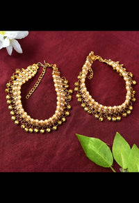 Thumbnail for Mominos Fashion Kamal Johar Gold-Plated Pearls Anklets With Muvvas