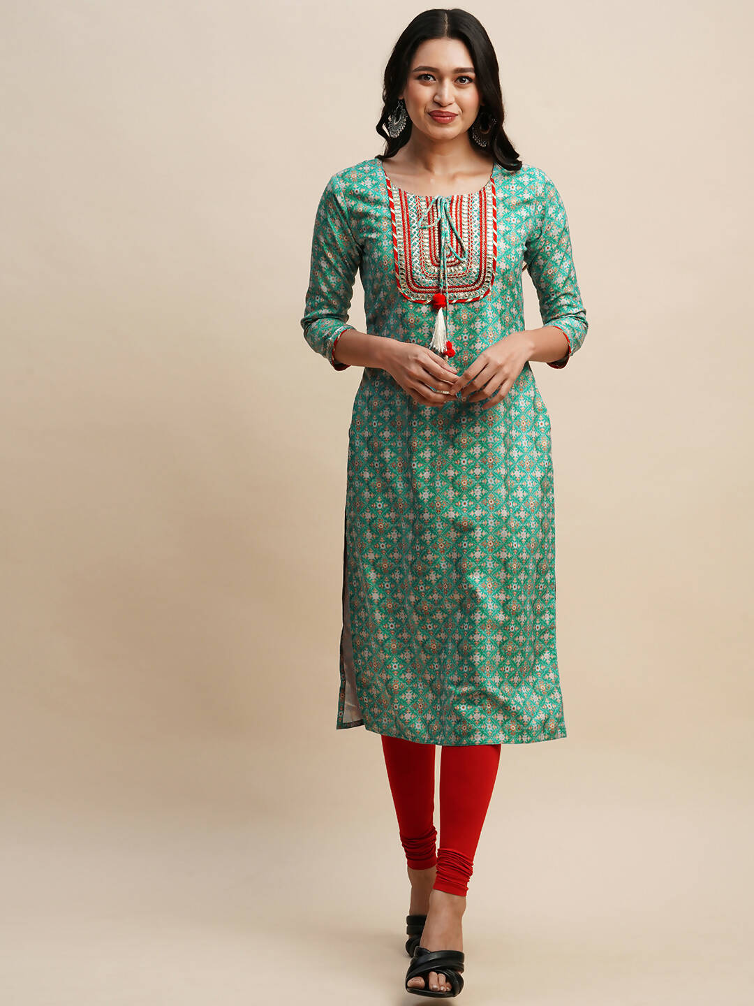 Sea Green Poly Chinon Digital Printed Straight Kurta - Samira - Distacart