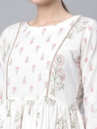 Thumbnail for Ahalyaa Women's Off White Pure Cotton Printed Kurta Palazzo Set
