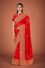Thumbnail for Vamsee Red Organza Saree - Distacart