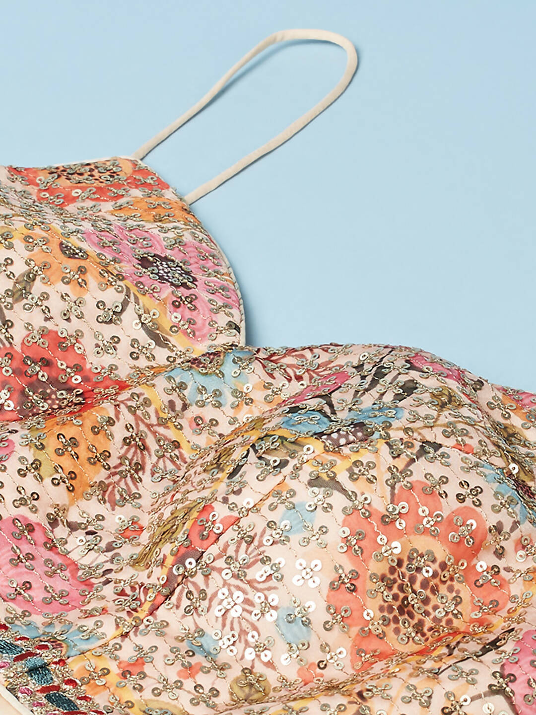 House of Panchhi Orange Organza Floral Printed Lehenga choli & Dupatta - Distacart