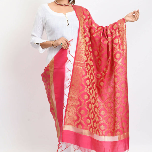 Mominos Fashion Moeza Women's Banarsi Silk All Over Woven Design Pink Dupatta - Distacart