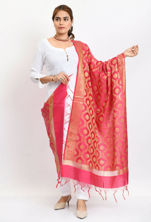 Mominos Fashion Moeza Women's Banarsi Silk All Over Woven Design Pink Dupatta - Distacart