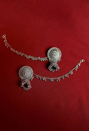 Tehzeeb Creations Silver Colour Earrings With Chain And Jhumki Style