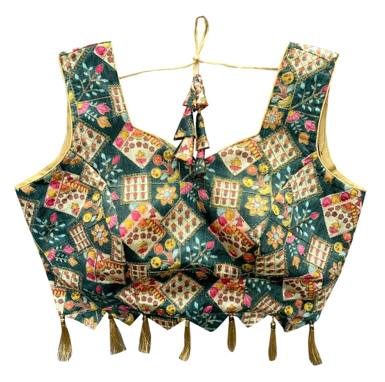 Vamika Green Banglori Silk Digital Print And Embroidery Blouse - Distacart