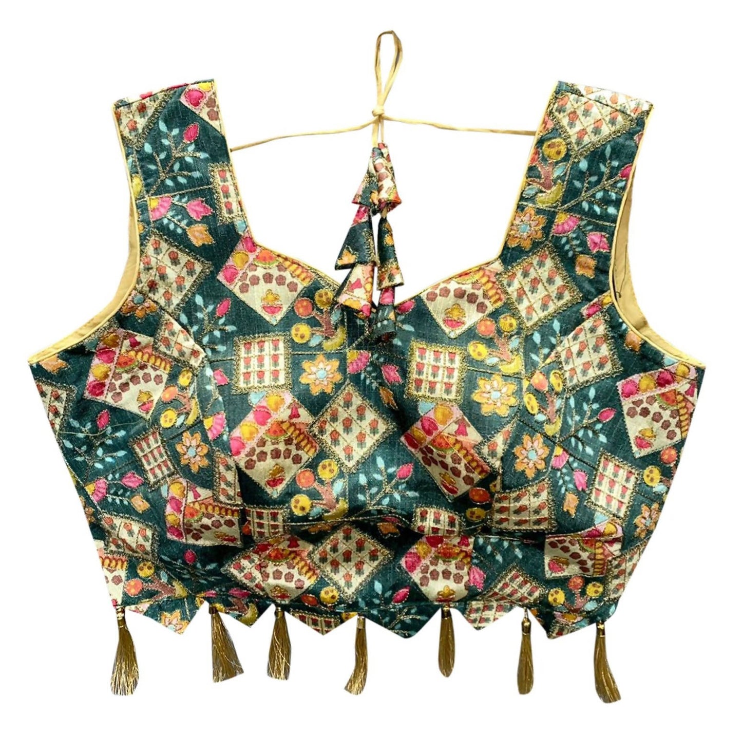 Vamika Green Banglori Silk Digital Print And Embroidery Blouse - Distacart