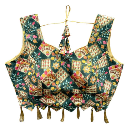 Vamika Green Banglori Silk Digital Print And Embroidery Blouse - Distacart