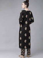Thumbnail for Yufta Women Black & Cream-Coloured Screen Printed Kurta with Trouser