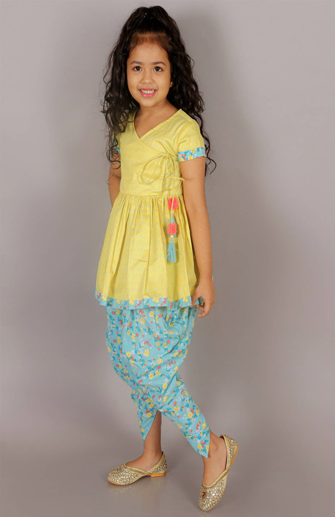 Lil Drama Folklore Girls Yellow Kurta With Dhoti Set - Distacart