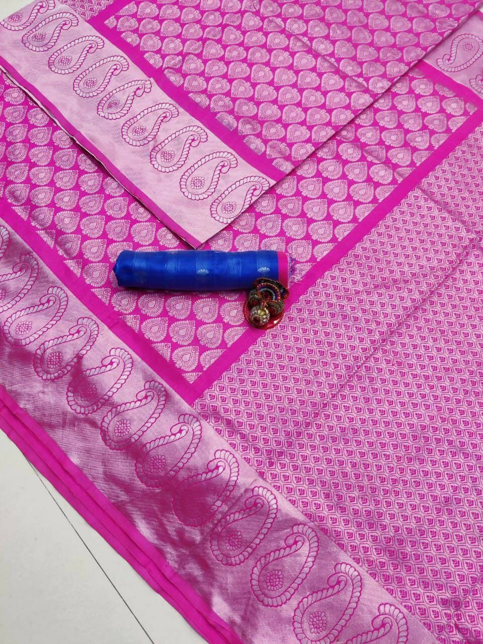 DEIANA'S Beautiful Golden Jari with New Design Soft Lichi Silk Saree - Pink - Distacart