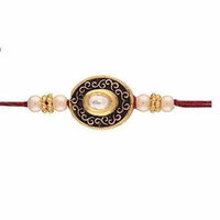 Thumbnail for Gold Plated Pearl and Stone Studded Rakhi - Distacart
