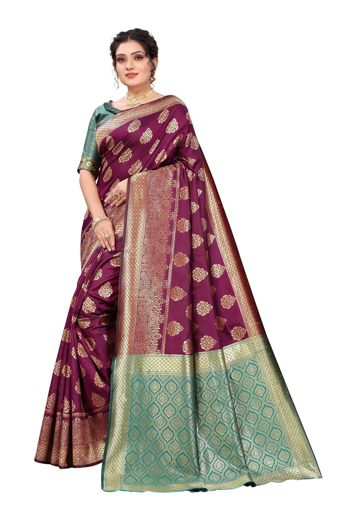 Vamika Ethnic Fire Purple Weaving Banarasi Jacquard Saree - Distacart
