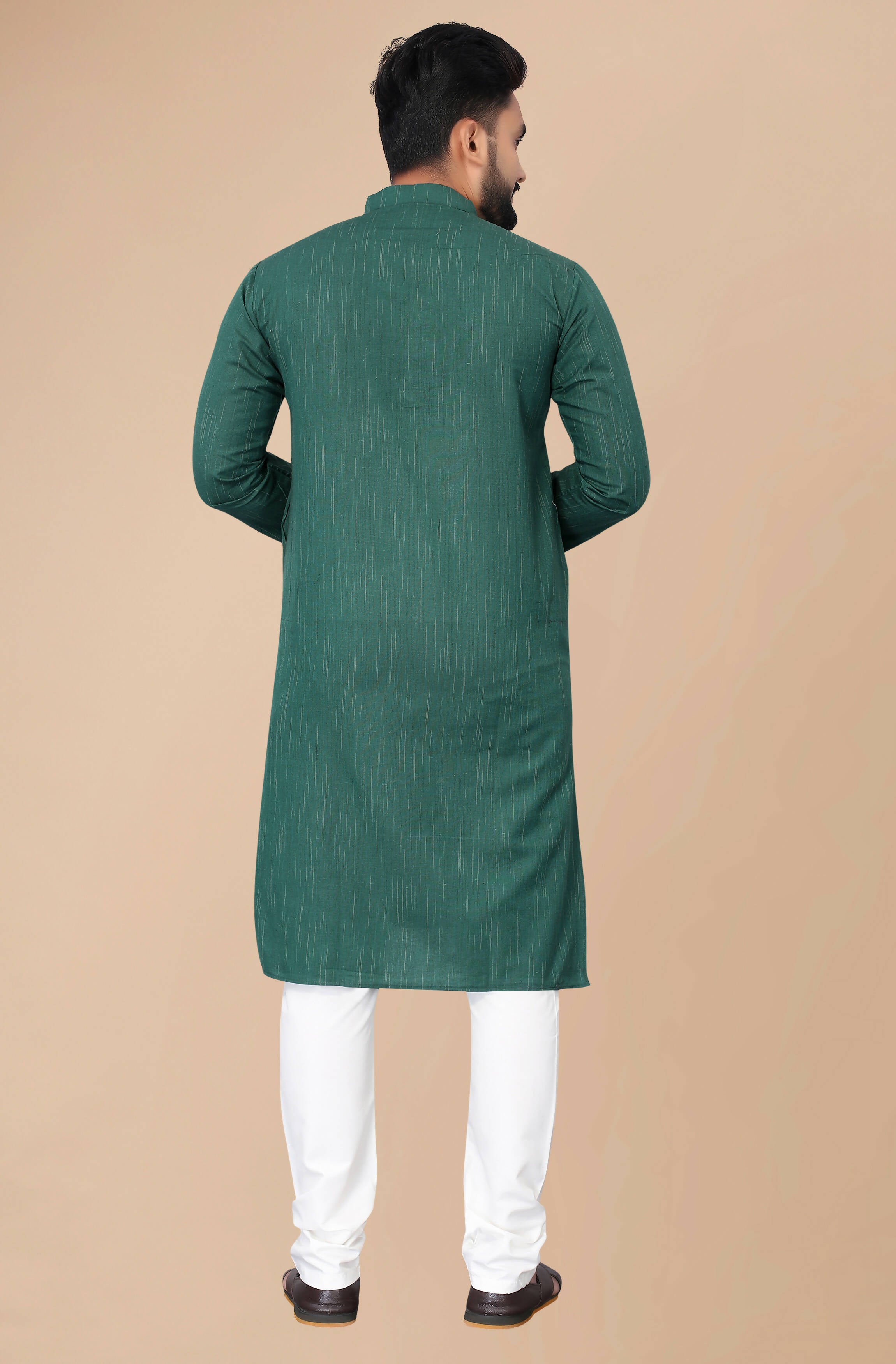 Men's Green Striped Cotton Kurta - Mahotsav - Distacart