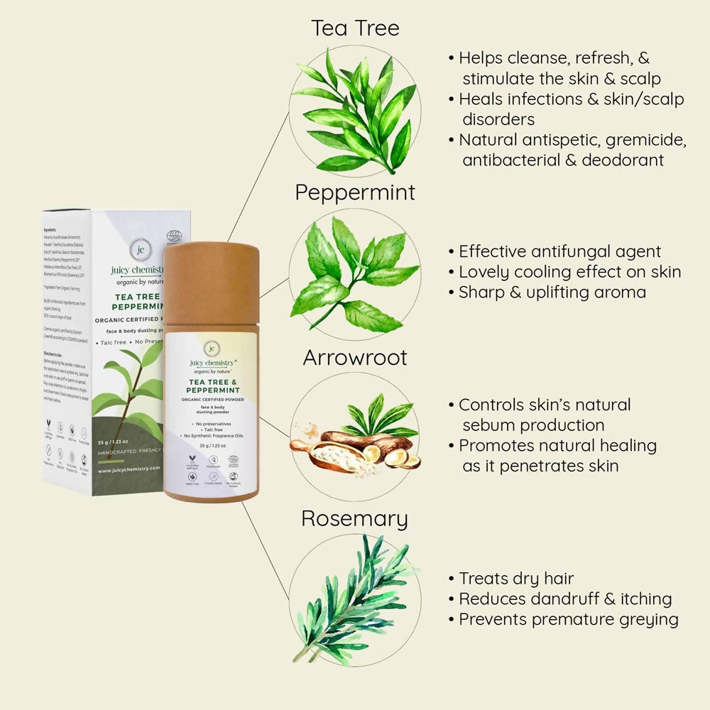 Juicy Chemistry Tea Tree & Peppermint Face & Body Dusting Powder - Distacart