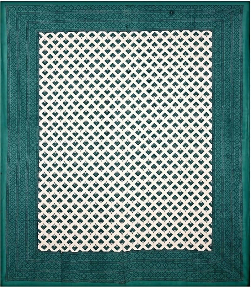Vamika Printed Cotton Sea Green & White Bedsheet With Pillow Covers (LEOC_BRFI_SG) - Distacart