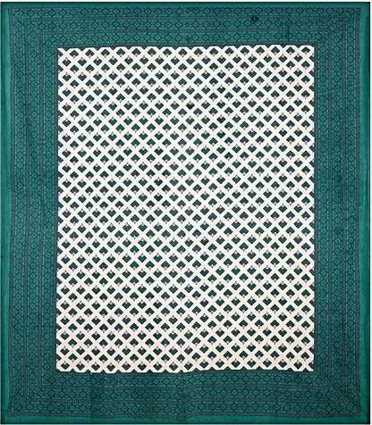 Vamika Printed Cotton Sea Green & White Bedsheet With Pillow Covers (LEOC_BRFI_SG) - Distacart