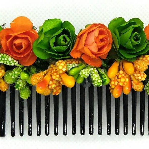 Green & Orange Flower Hair Comb