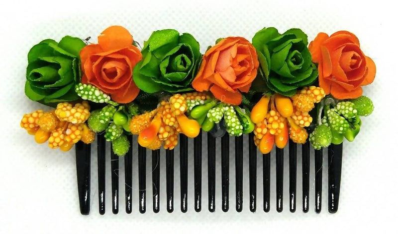 Green &amp; Orange Flower Hair Comb