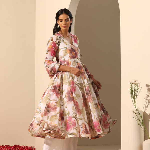 Pomcha Jaipur White Gul Sufiyana Angrakha Set - Distacart