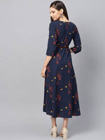 Thumbnail for Yufta Women Navy Blue & Orange Quirky Printed Maxi Dress