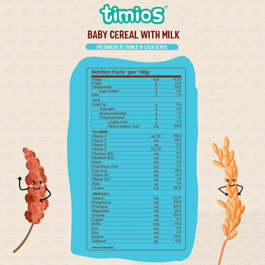Timios Organic Rice Ragi Baby Cereal Nutrition Facts