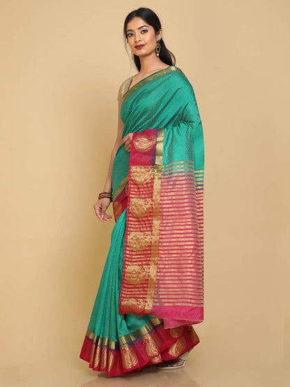Kalamandir Woven Design Green Pashmina Saree