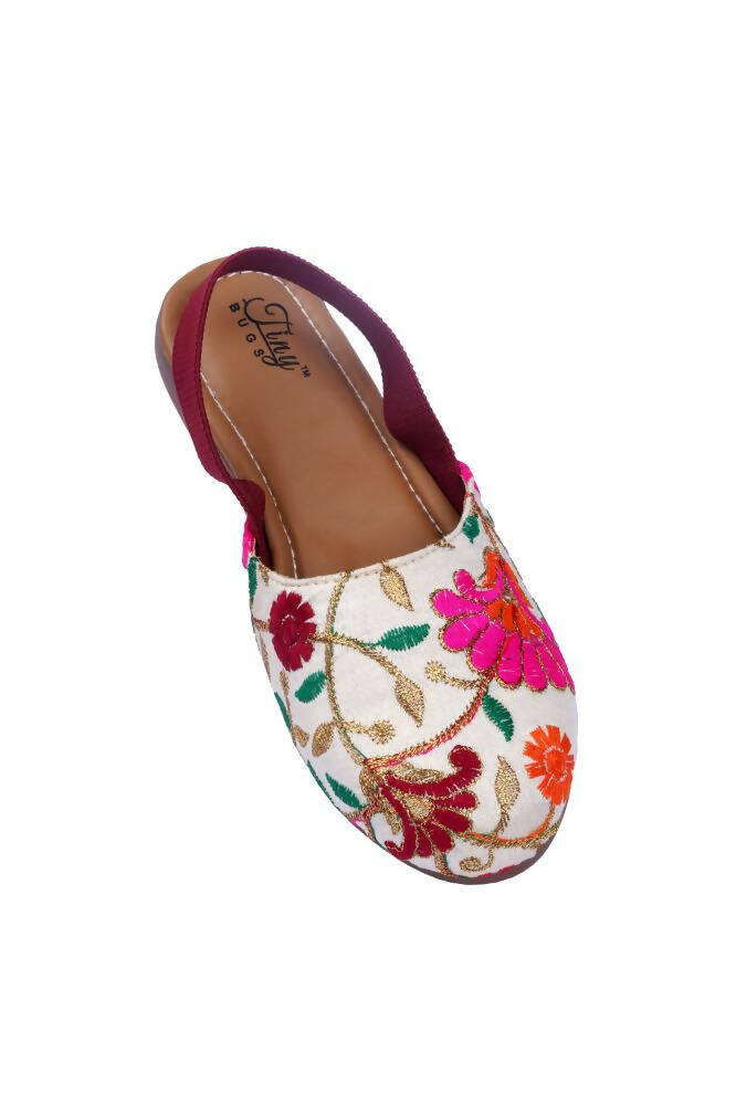 Tiny Bugs Girls Embroidered Strap Ethnic Jutis-Beige - Distacart