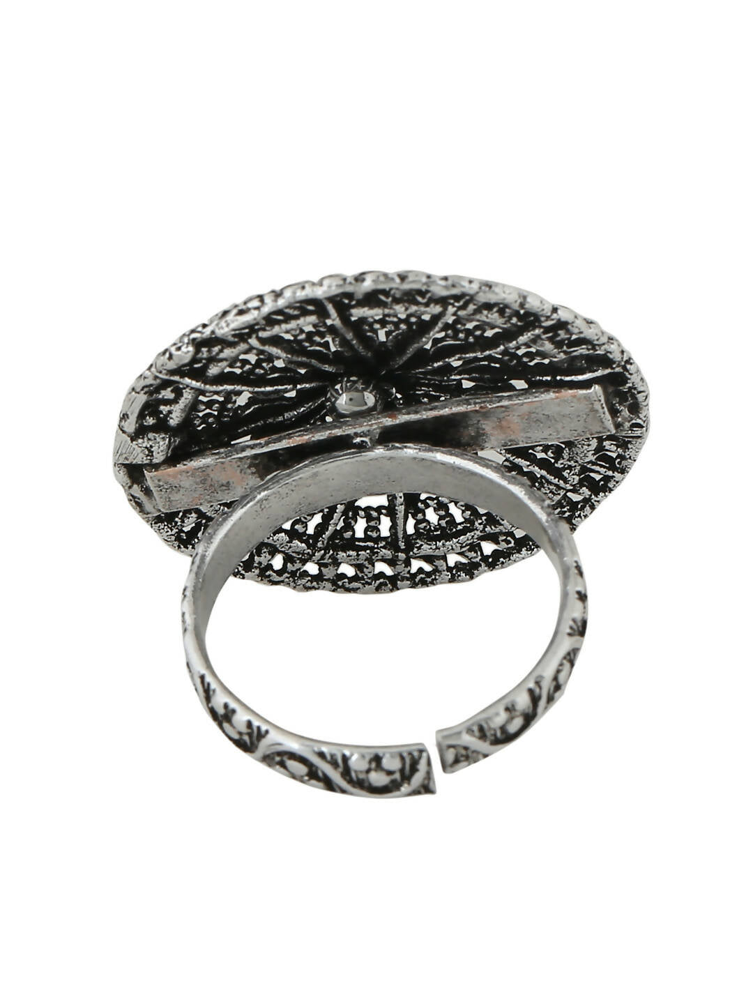 NVR Women's Oxidised Silver Plated Adjustable Finger Ring - Distacart