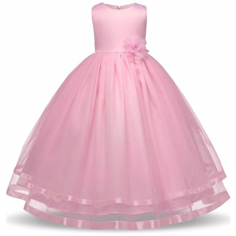 Asmaani Baby Girl&#39;s Pink Color Satin A-Line Maxi Full Length Dress (AS-DRESS_22063) - Distacart