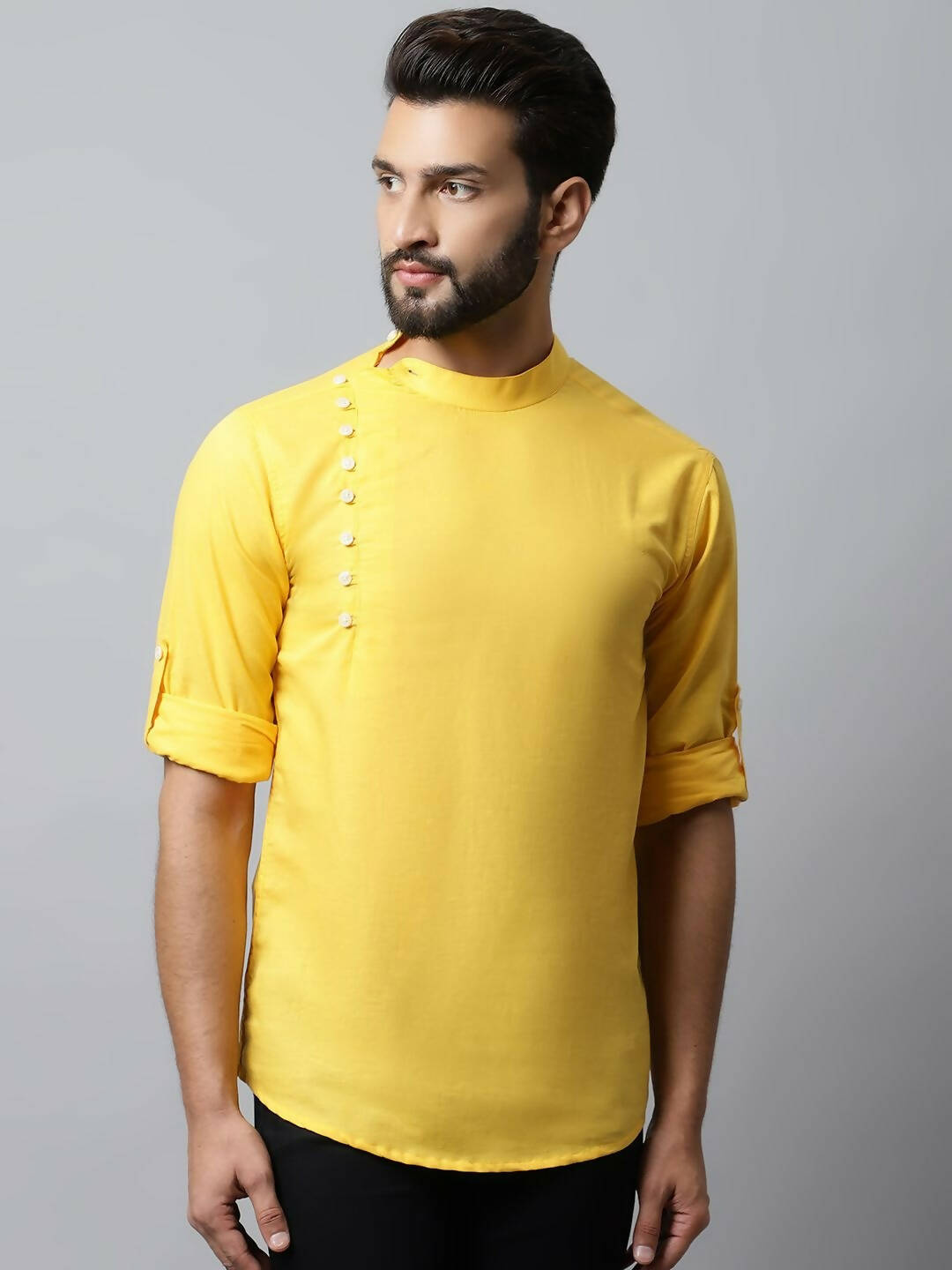 Even Apparels Yellow Color Pure Cotton Men's Kurta With Side Placket (MMS759) - Distacart