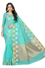 Thumbnail for Mimosa Women's Turquoise Blue Kanchipuram Cotton Saree - Distacart