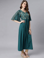 Thumbnail for Janasya Teal Yoke Design Flared Sleeves Crepe Anarkali Kurta - Distacart