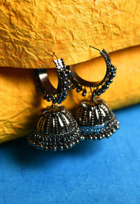 Thumbnail for Tehzeeb Creations Black Colour Oxidised Earrings With Jhumki Style