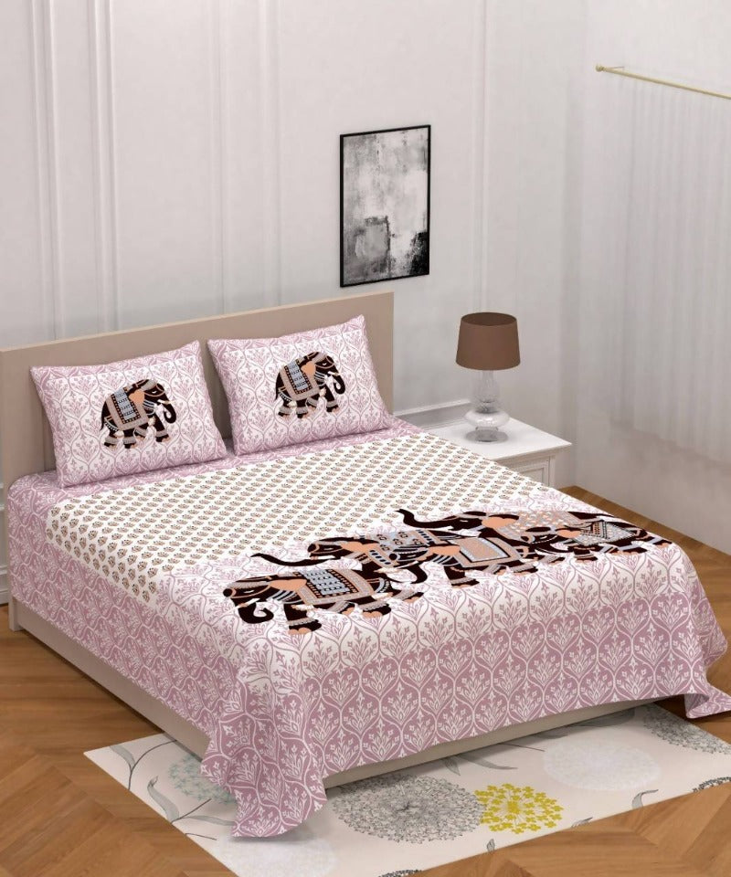 Vamika Printed Cotton Peach Bedsheet With Pillow Covers 