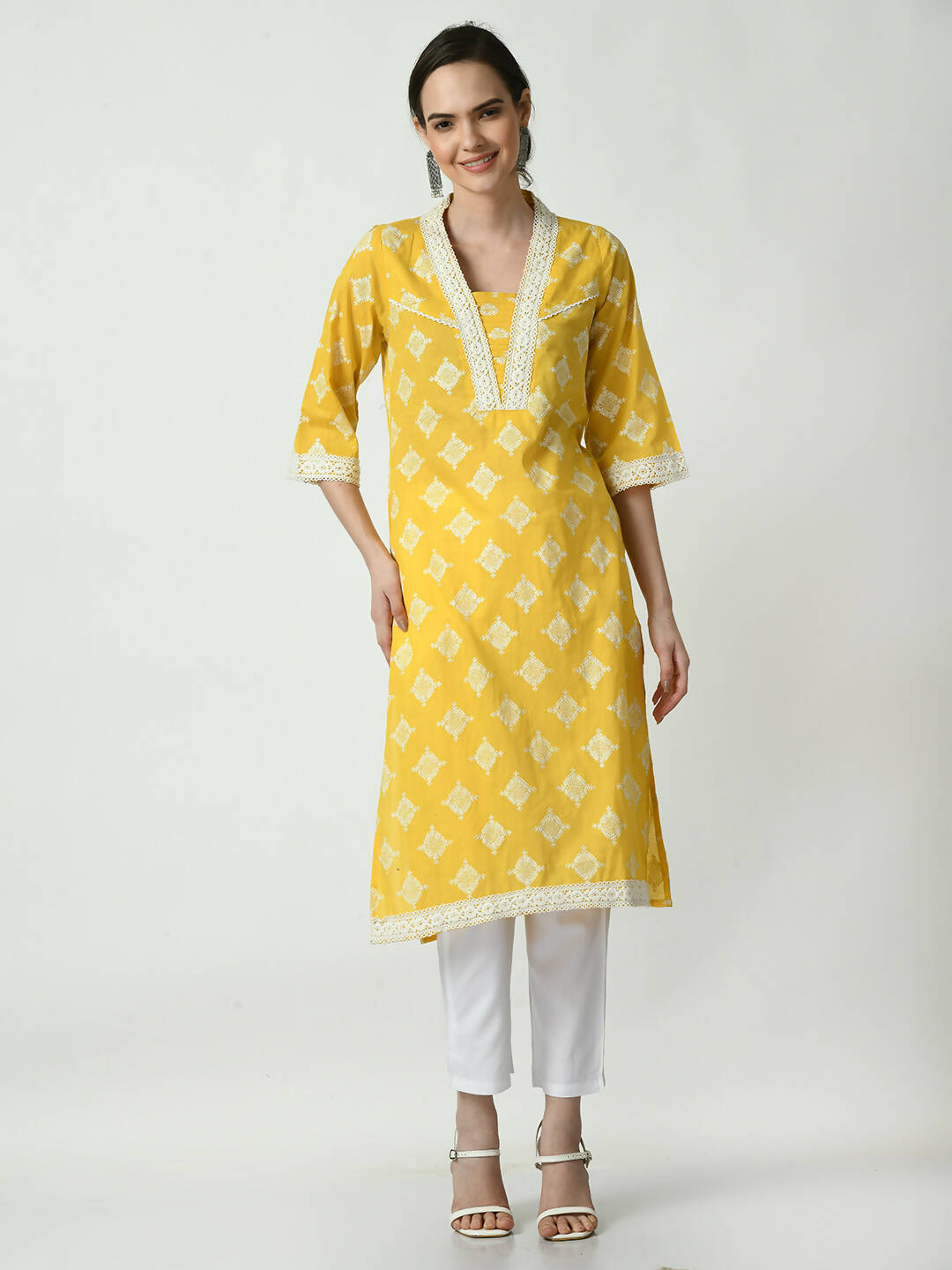 Myshka Women's Yellow Straight Printed Kurta - Distacart