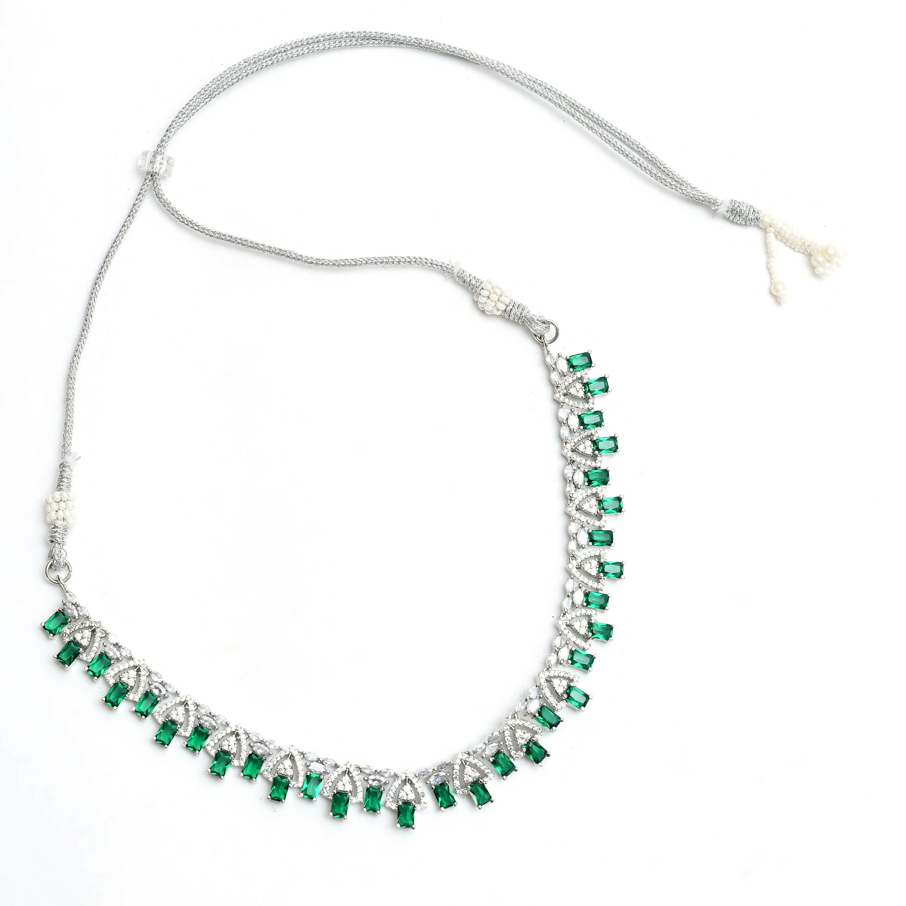 Mominos Fashion Johar Kamal Silver-Plated American Diamond Green Choker Set - Distacart