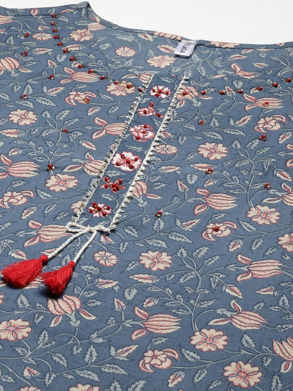 Yufta Women Blue And White Kurta with Trouser Set